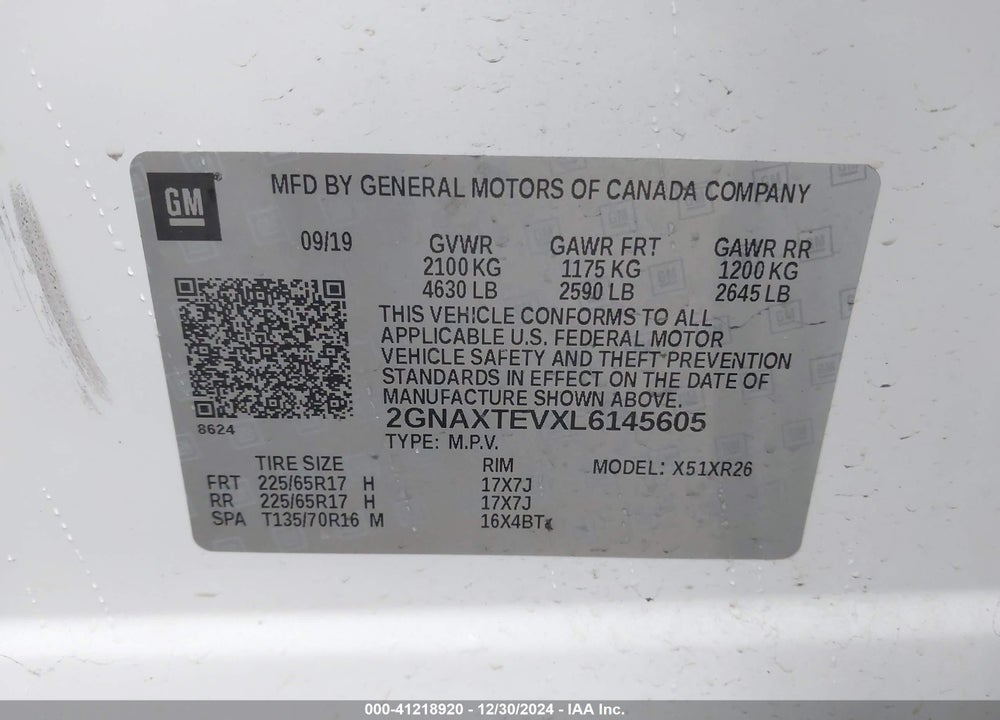 2020 CHEVROLET EQUINOX AWD 2FL VIN: 2GNAXTEVXL6145605