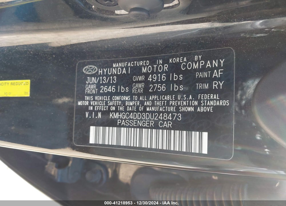 2013 HYUNDAI GENESIS VIN: KMHGC4DD3DU248473