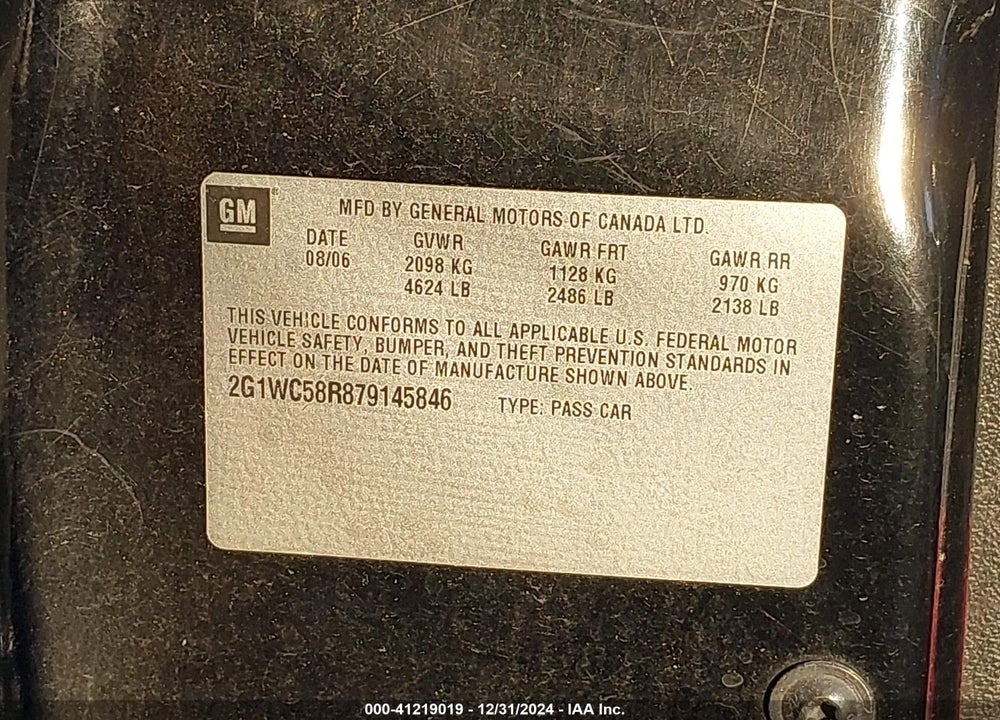 2007 CHEVROLET IMPALA VIN: 2G1WC58R879145846