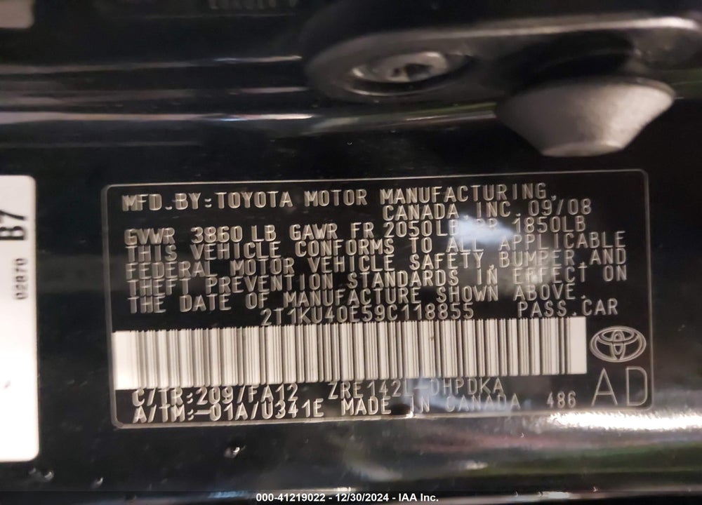 2009 TOYOTA MATRIX VIN: 2T1KU40E59C118855
