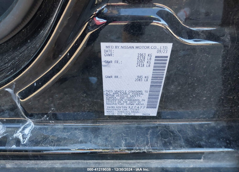 2024 NISSAN ALTIMA VIN: 1N4BL4DV3RN327477