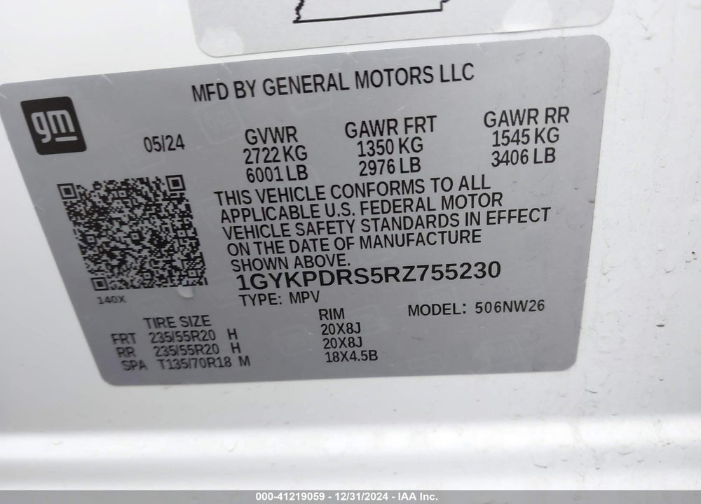 2024 CADILLAC XT6 AWD PREMIUM LUXURY VIN: 1GYKPDRS5RZ755230