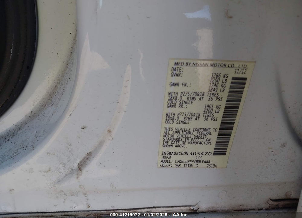 2013 NISSAN TITAN VIN: 1N6BA0EC6DN305470
