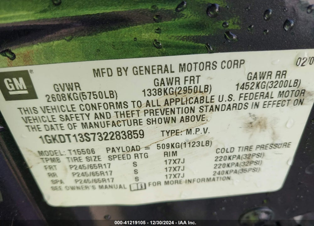 2003 GMC ENVOY SLE VIN: 1GKDT13S732283859