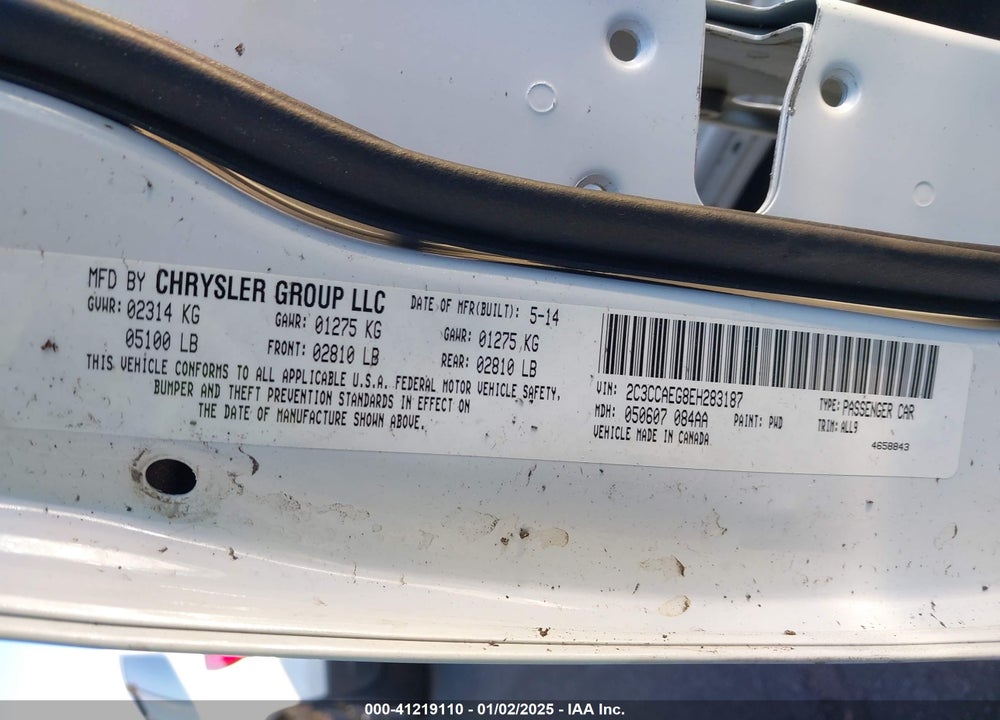 2014 CHRYSLER 300C VIN: 2C3CCAEG8EH283187