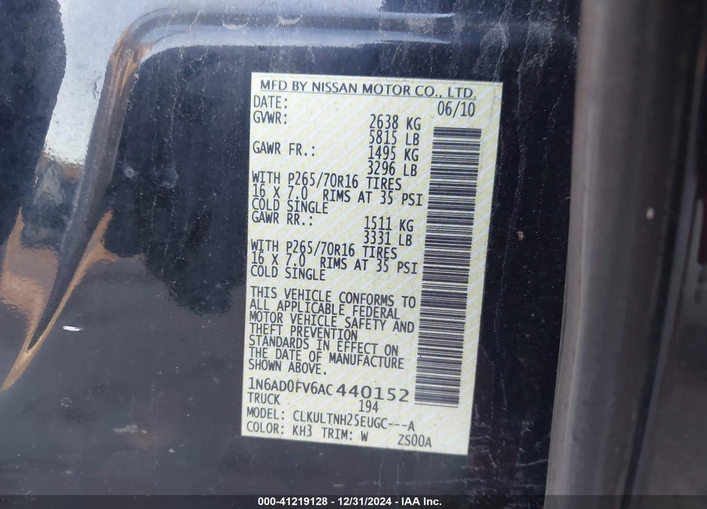 2010 NISSAN FRONTIER SE VIN: 1N6AD0FV6AC440152