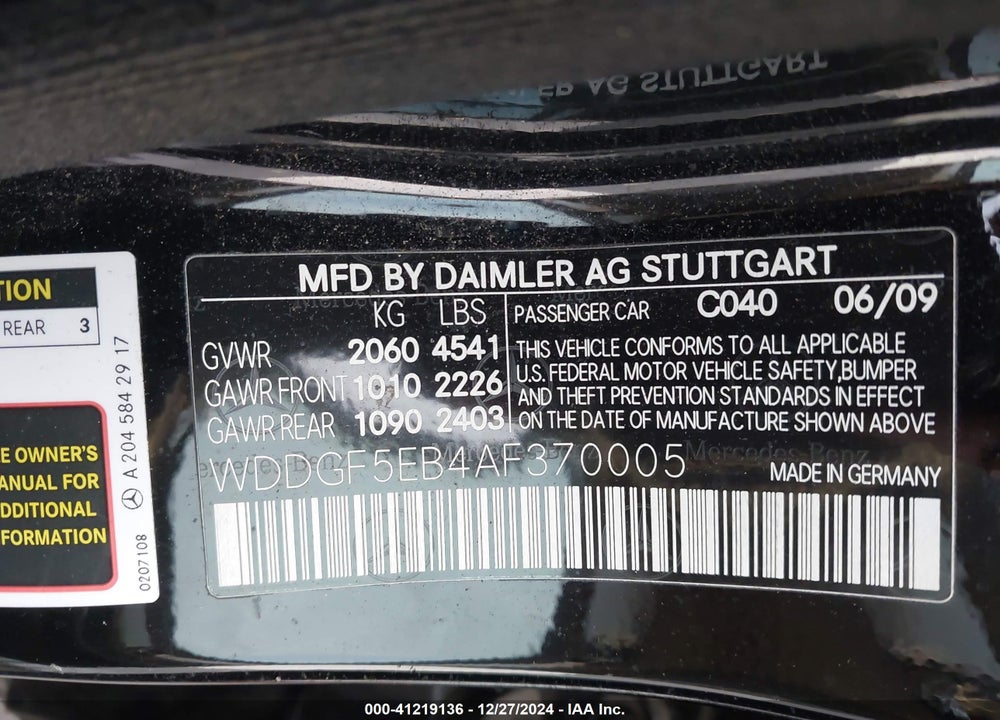 2010 MERCEDES-BENZ C 300 VIN: WDDGF5EB4AF370005