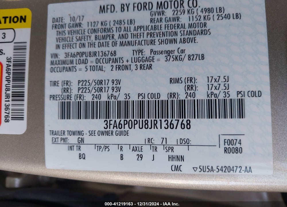 2018 FORD FUSION ENERGI SE LUXURY VIN: 3FA6P0PU8JR136768