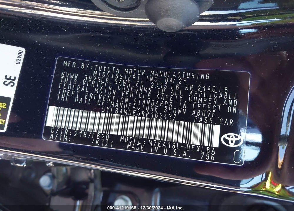 2024 TOYOTA COROLLA VIN: 5YFB4MDE6RP162437