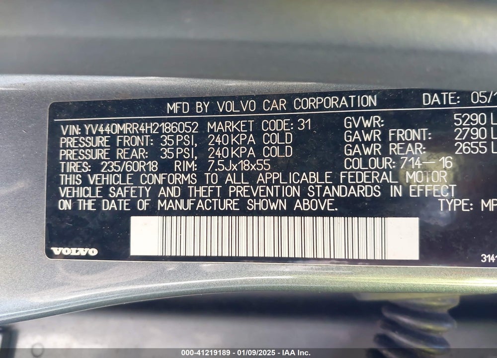 2017 VOLVO XC60 T5 DYNAMIC VIN: YV440MRR4H2186052