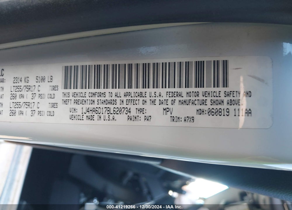 2011 JEEP WRANGLER RUBICON VIN: 1J4HA6D17BL620734