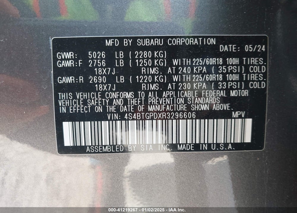2024 SUBARU OUTBACK TOURING XT VIN: 4S4BTGPDXR3296606