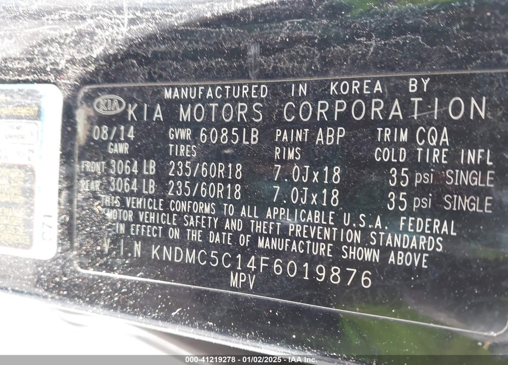 2015 KIA SEDONA SX VIN: KNDMC5C14F6019876