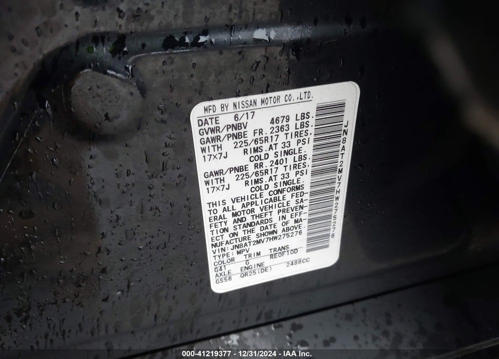 2017 NISSAN ROGUE S VIN: JN8AT2MV7HW275276