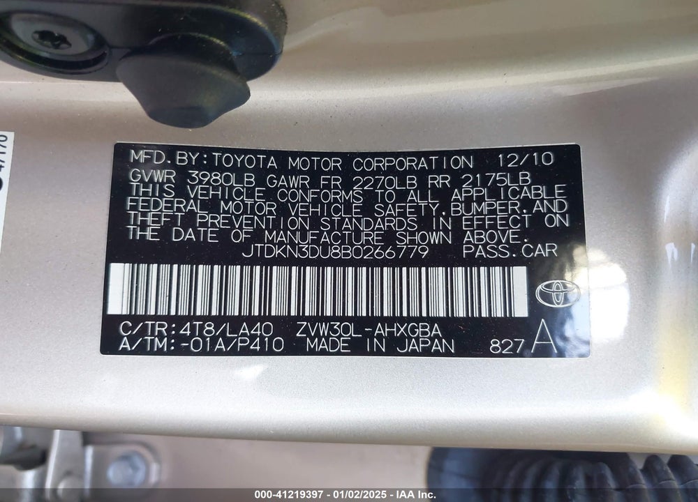 2011 TOYOTA PRIUS VIN: JTDKN3DU8B0266779
