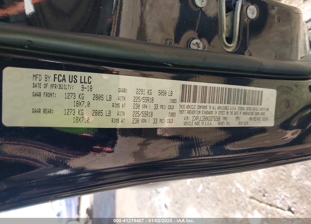 2019 JEEP CHEROKEE LIMITED FWD VIN: 1C4PJLDB0KD275260
