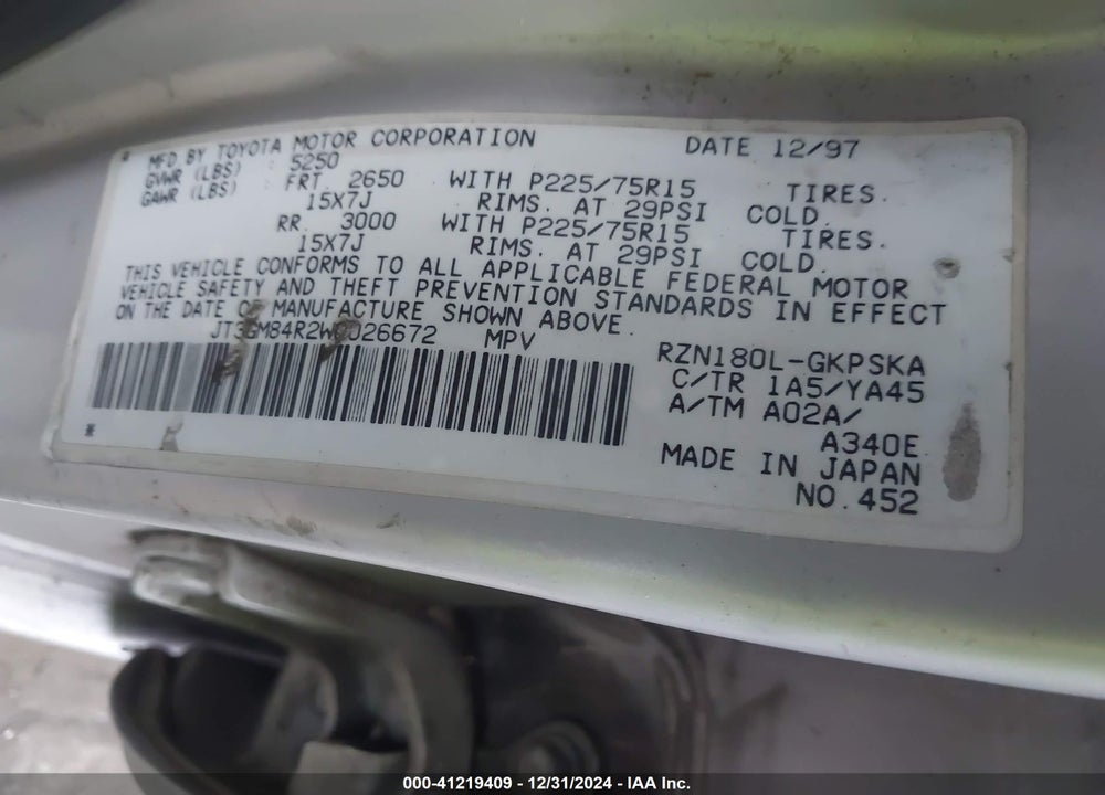 1998 TOYOTA 4RUNNER VIN: JT3GM84R2W0026672