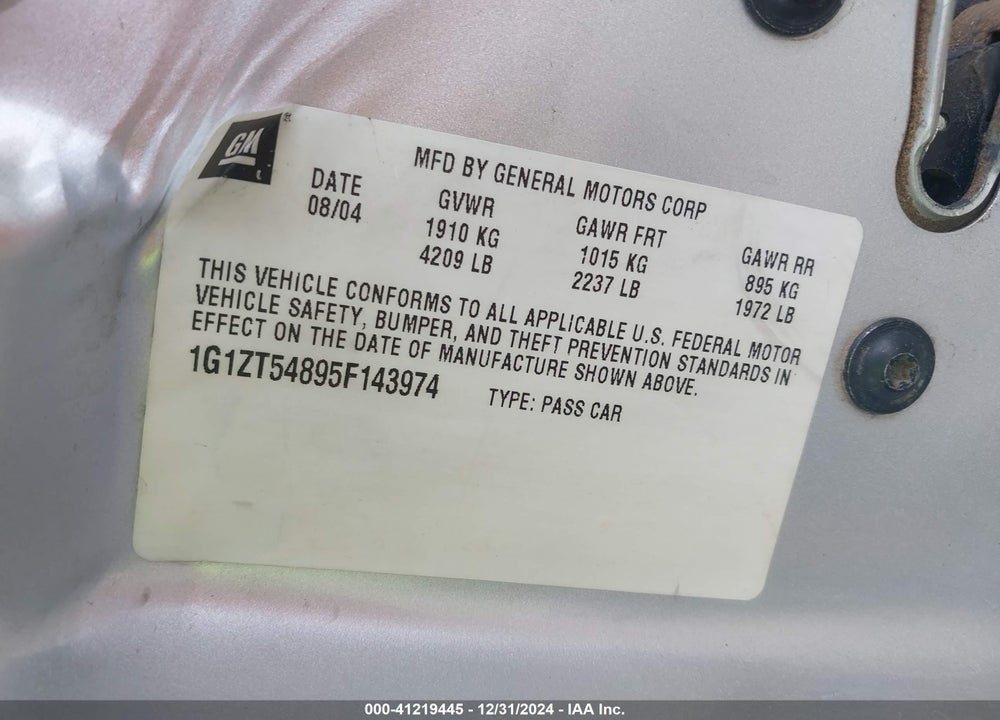 2005 CHEVROLET MALIBU LS VIN: 1G1ZT54895F143974