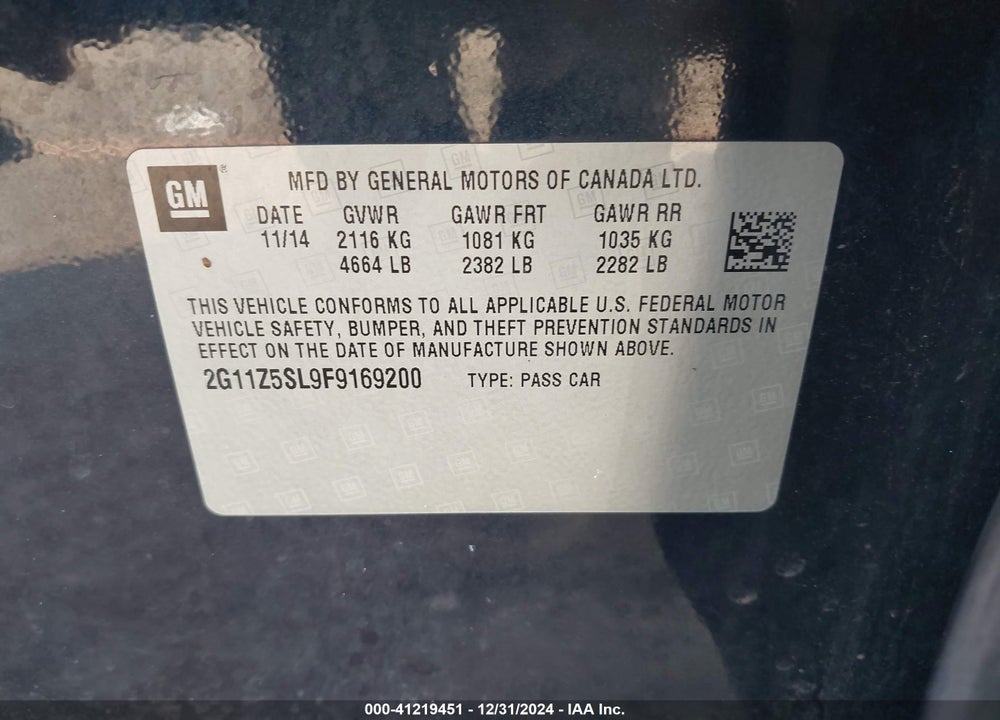 2015 CHEVROLET IMPALA VIN: 2G11Z5SL9F9169200