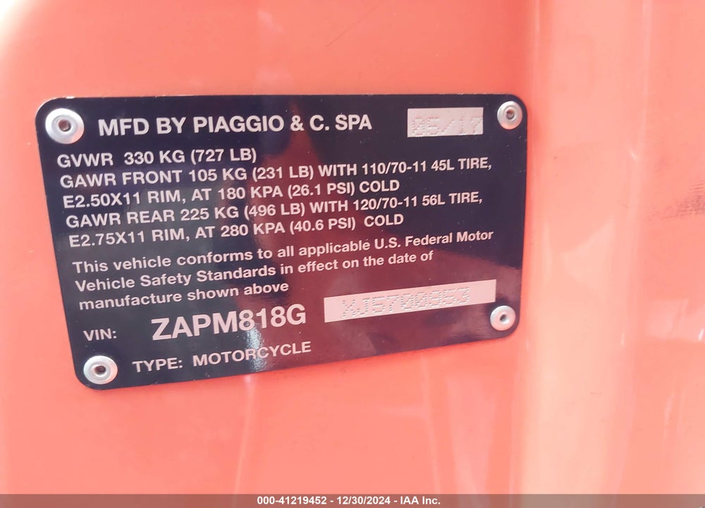 2018 VESPA SPRINT 150 3V VIN: ZAPM818GXJ5700953