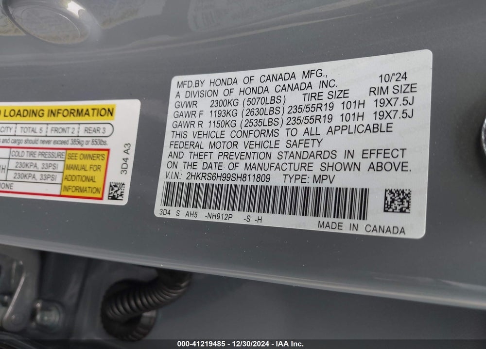 2025 HONDA CR-V HYBRID SPORT TOURING VIN: 2HKRS6H99SH811809
