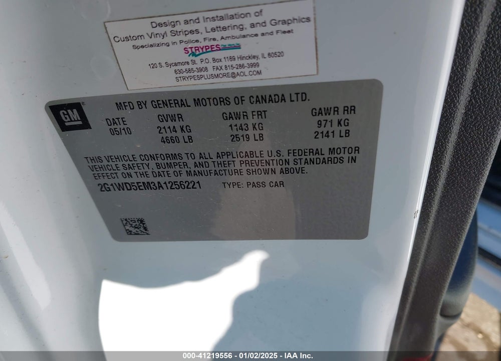 2010 CHEVROLET IMPALA POLICE VIN: 2G1WD5EM3A1256221