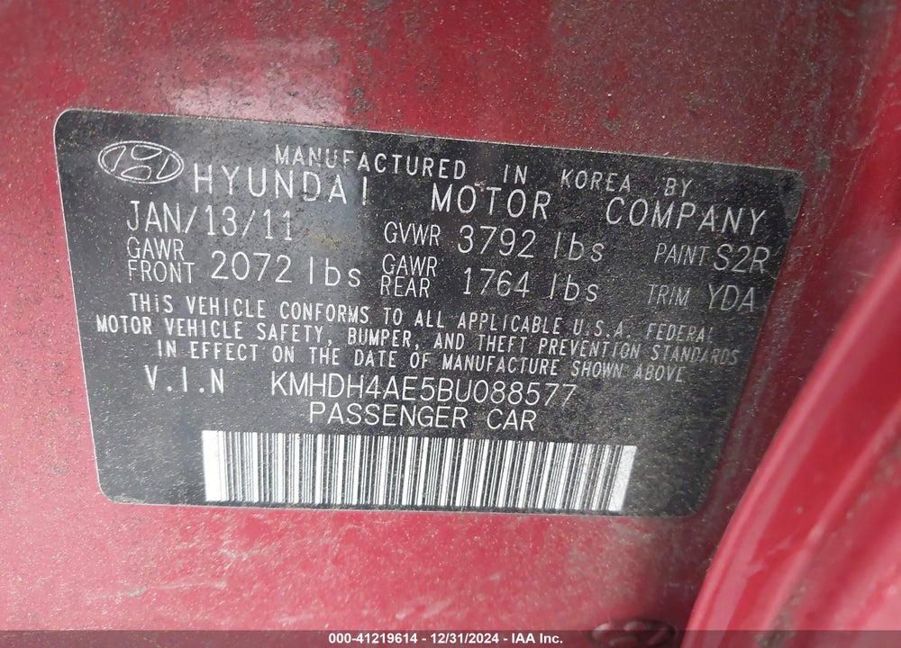 2011 HYUNDAI ELANTRA GLS (ULSAN PLANT) VIN: KMHDH4AE5BU088577