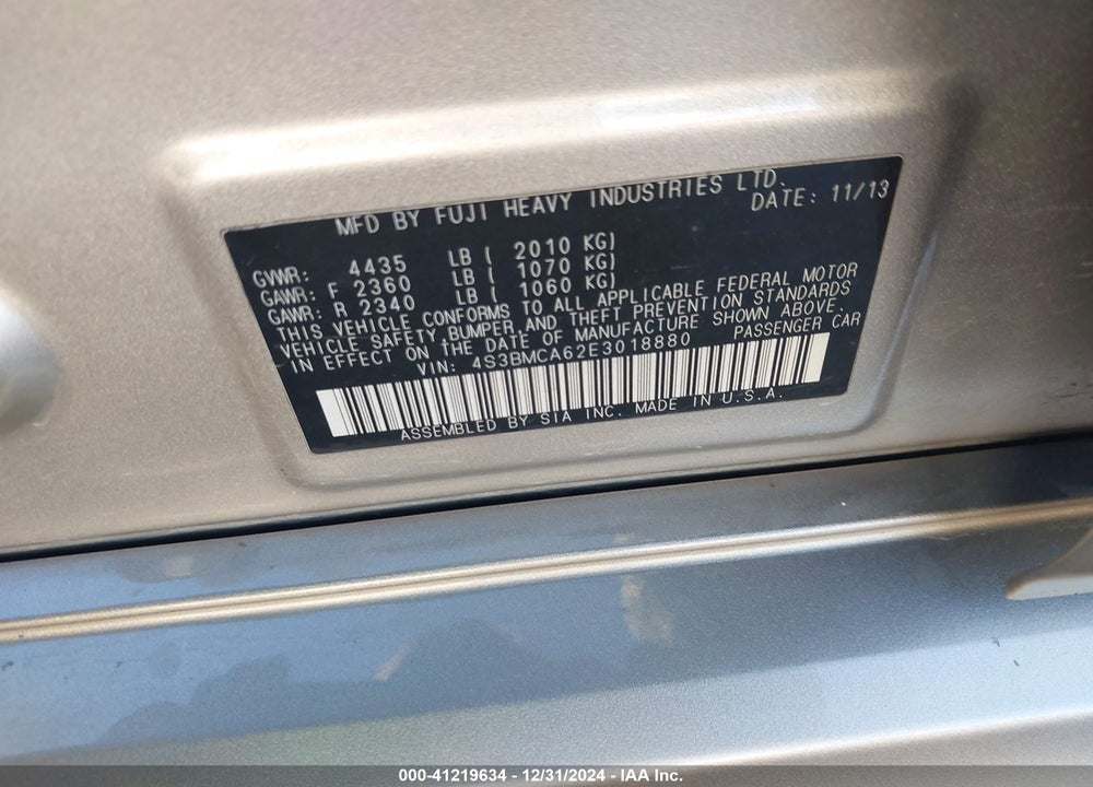 2014 SUBARU LEGACY 2.5I VIN: 4S3BMCA62E3018880