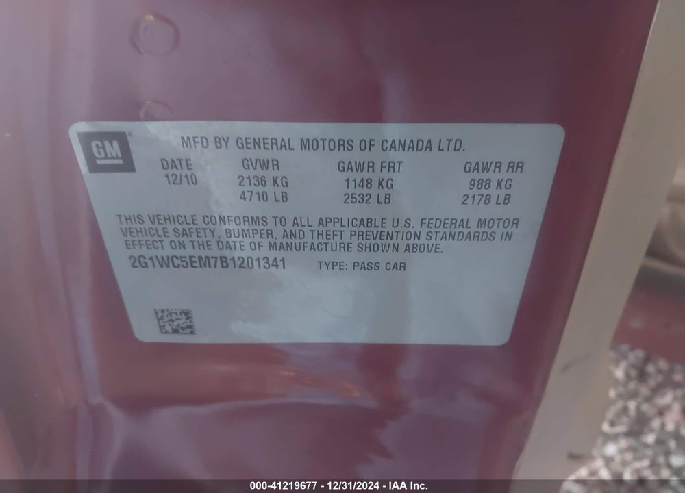 2011 CHEVROLET IMPALA VIN: 2G1WC5EM7B1201341