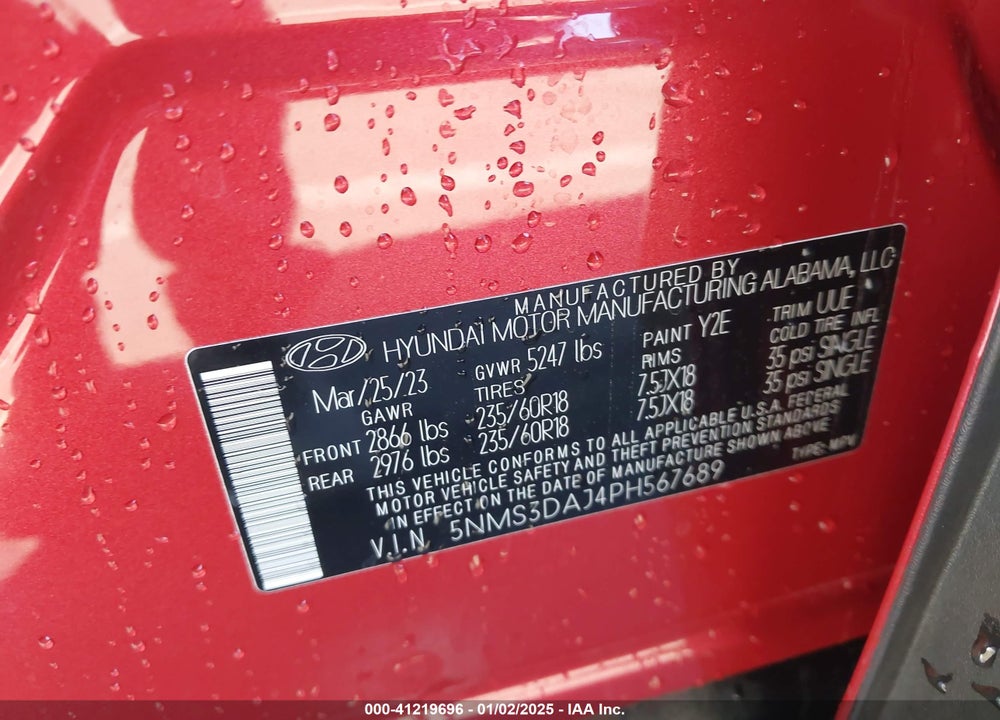 2023 HYUNDAI SANTA FE SEL PREMIUM VIN: 5NMS3DAJ4PH567689