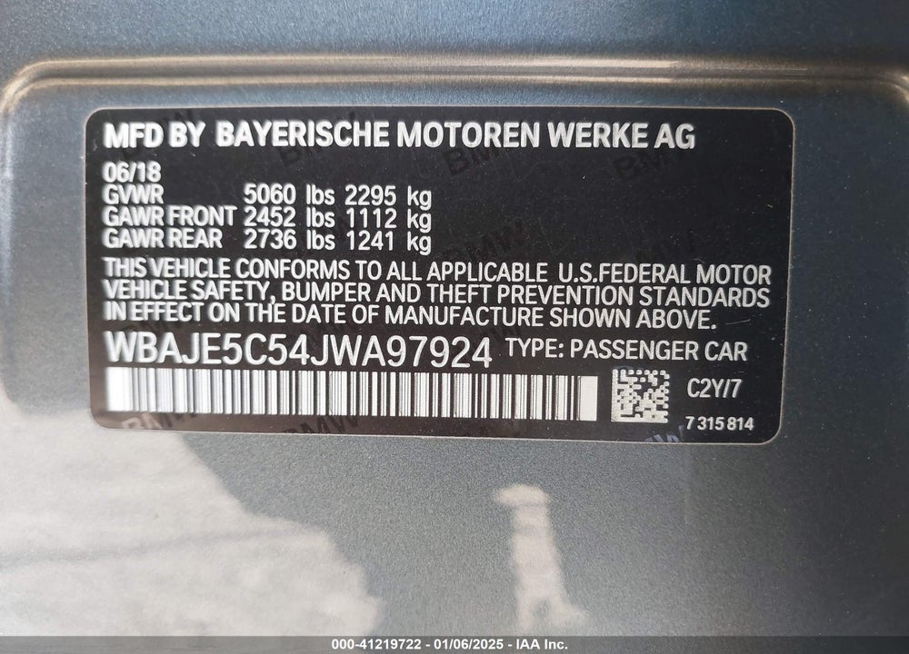 2018 BMW 540I VIN: WBAJE5C54JWA97924