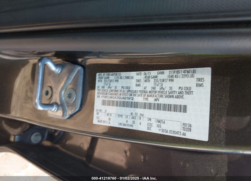 2016 FORD ESCAPE SE VIN: 1FMCU9GX3GUA01912