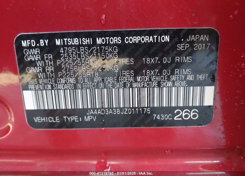 2018 MITSUBISHI OUTLANDER SE VIN: JA4AD3A38JZ011175