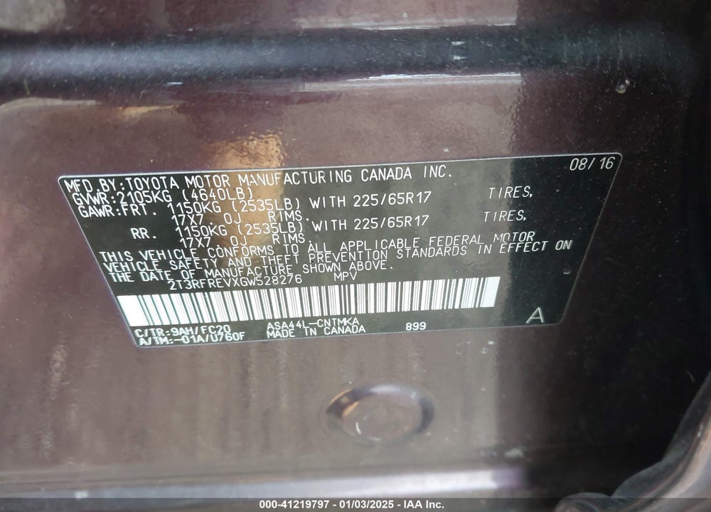 2016 TOYOTA RAV4 XLE VIN: 2T3RFREVXGW528276