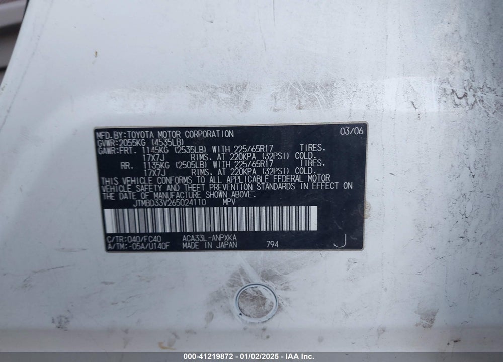2006 TOYOTA RAV4 VIN: JTMBD33V265024110