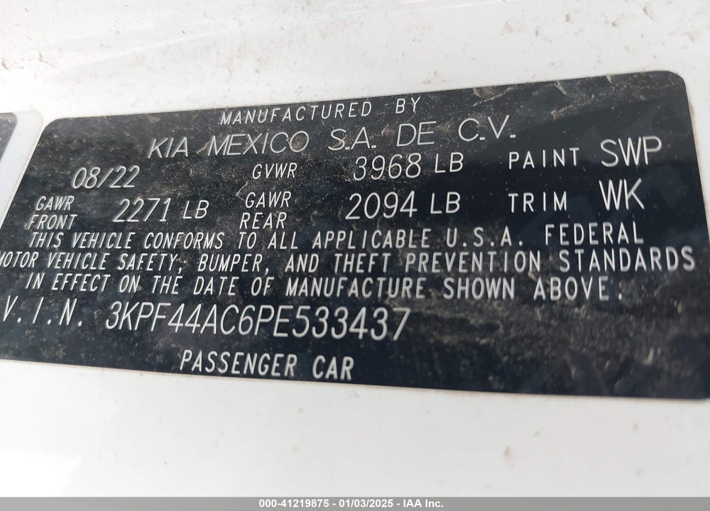 2023 KIA FORTE VIN: 3KPF44AC6PE533437