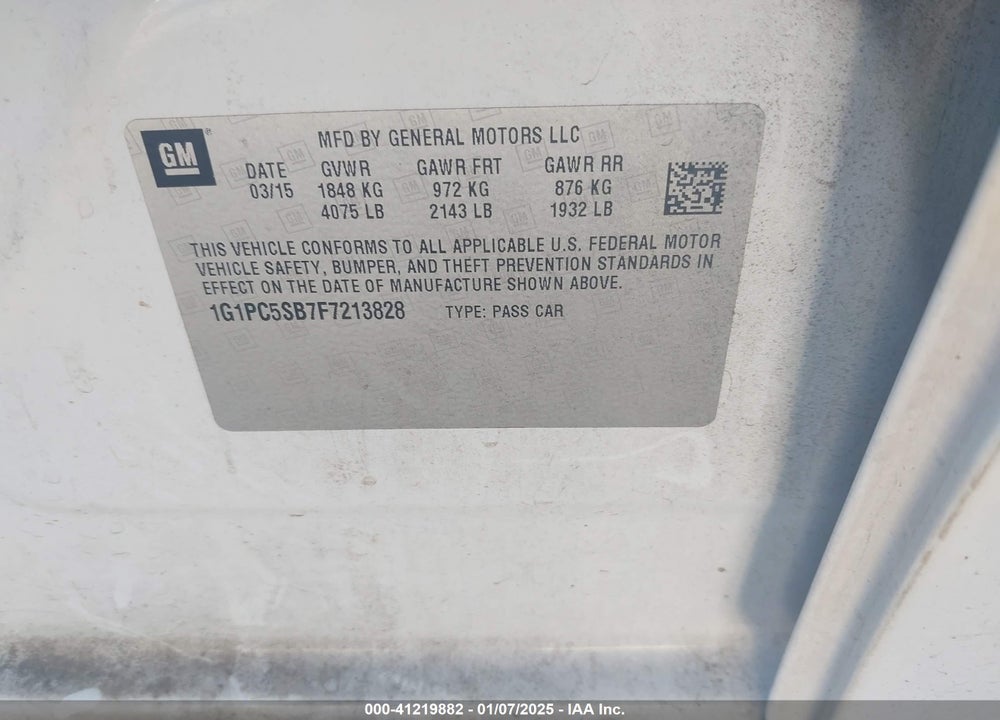 2015 CHEVROLET CRUZE VIN: 1G1PC5SB7F7213828
