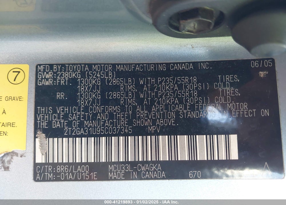 2005 LEXUS RX 330 VIN: 2T2GA31U95C037345