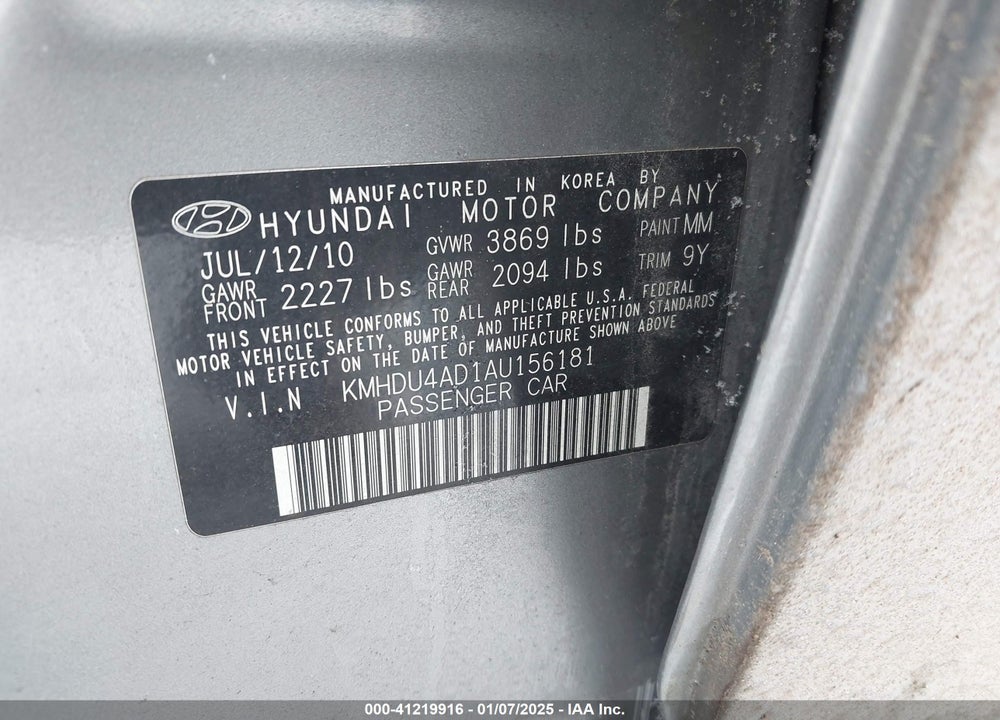 2010 HYUNDAI ELANTRA GLS VIN: KMHDU4AD1AU156181