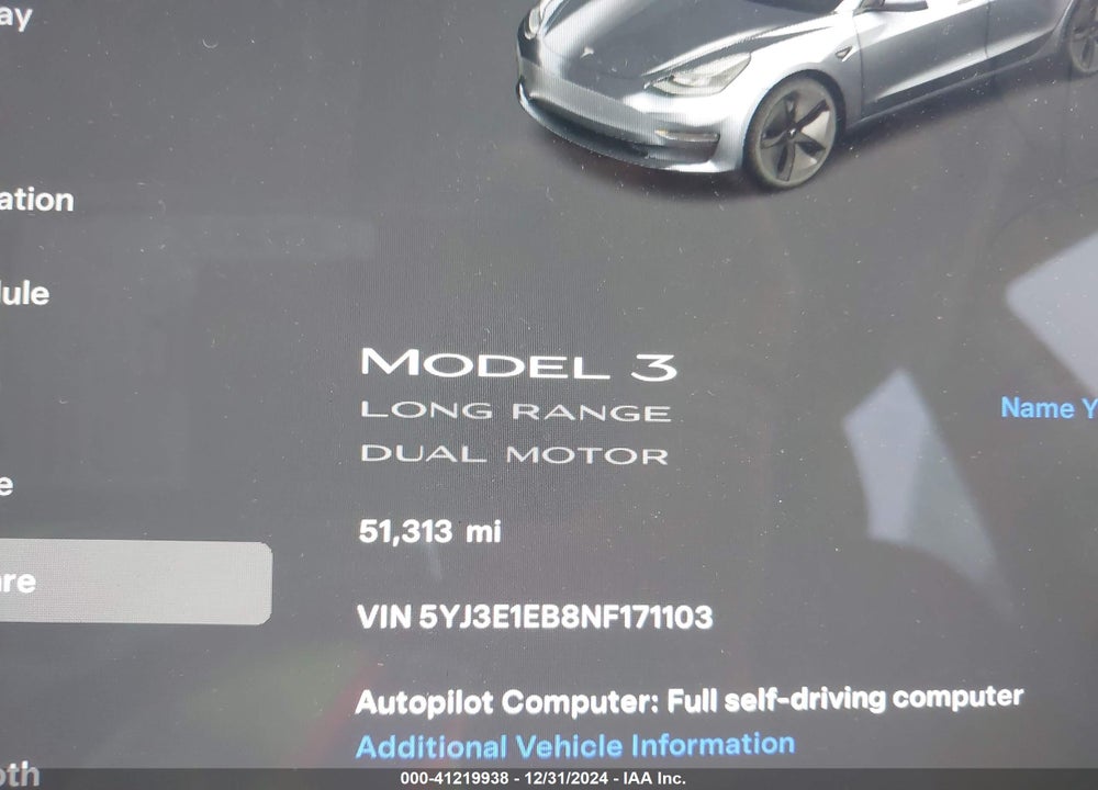 2022 TESLA MODEL 3 LONG RANGE DUAL MOTOR ALL-WHEEL DRIVE VIN: 5YJ3E1EB8NF171103