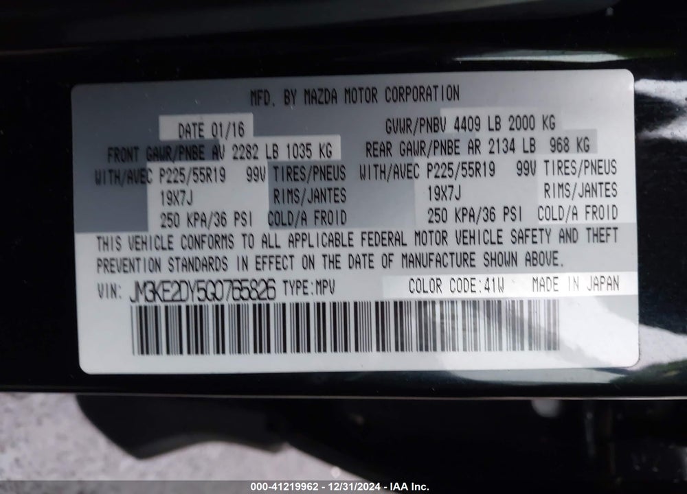 2016 MAZDA CX-5 GRAND TOURING VIN: JM3KE2DY5G0765826