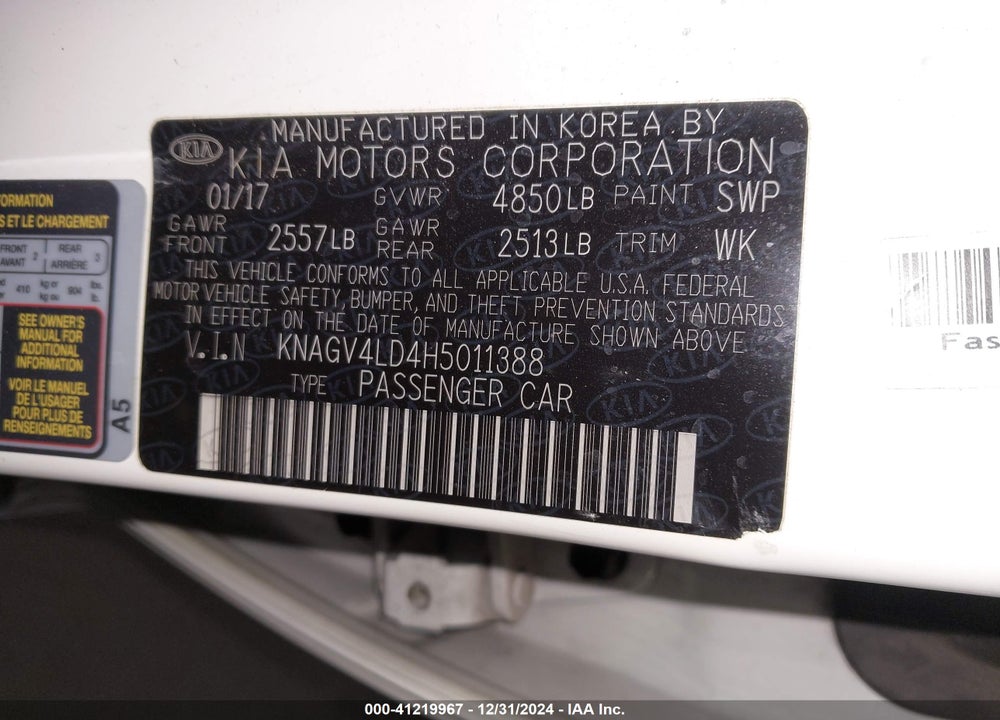 2017 KIA OPTIMA VIN: KNAGV4LD4H5011388