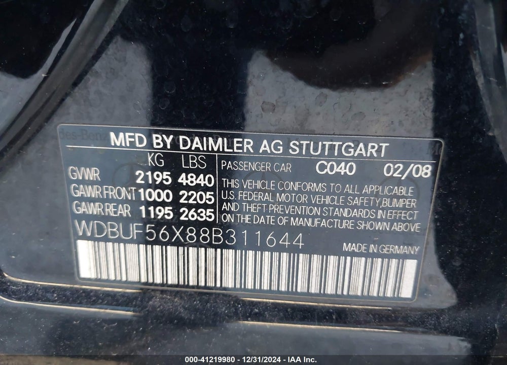 2008 MERCEDES-BENZ E 350 VIN: WDBUF56X88B311644