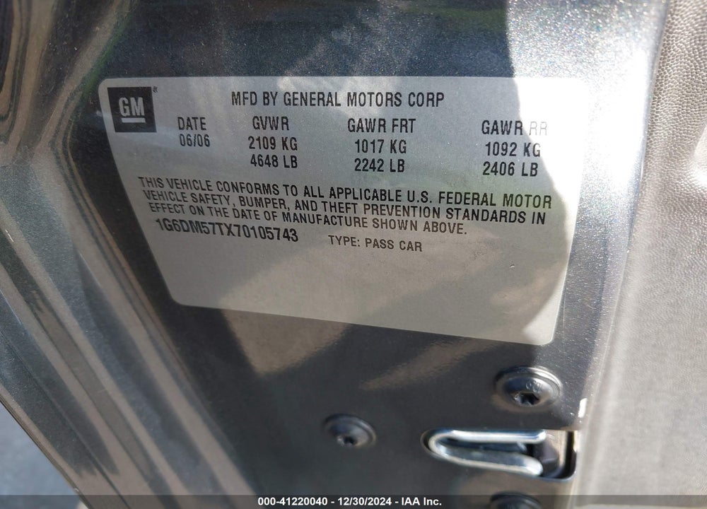 2007 CADILLAC CTS VIN: 1G6DM57TX70105743