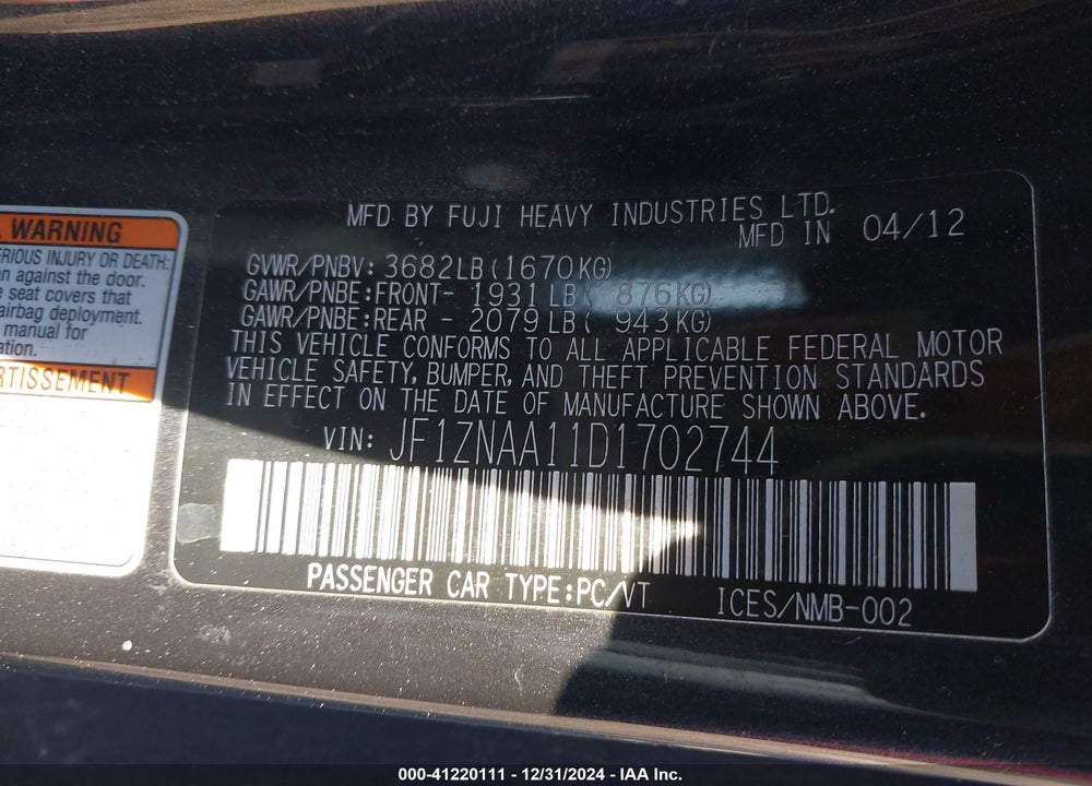 2013 SCION FR-S VIN: JF1ZNAA11D1702744