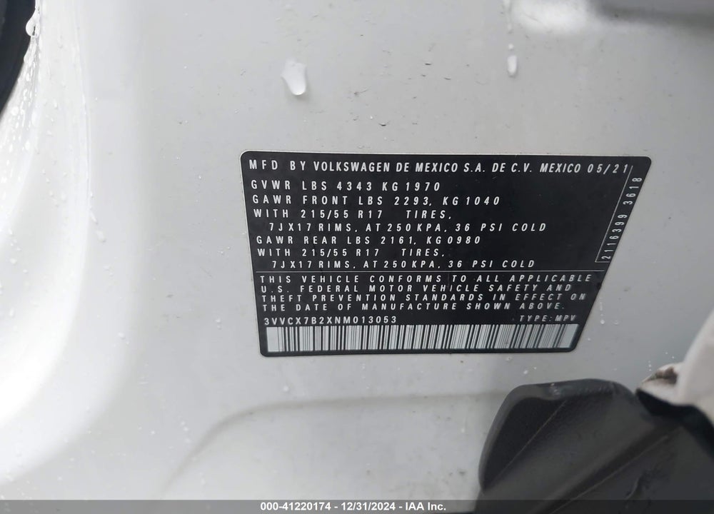 2022 VOLKSWAGEN TAOS 1.5T S VIN: 3VVCX7B2XNM013053