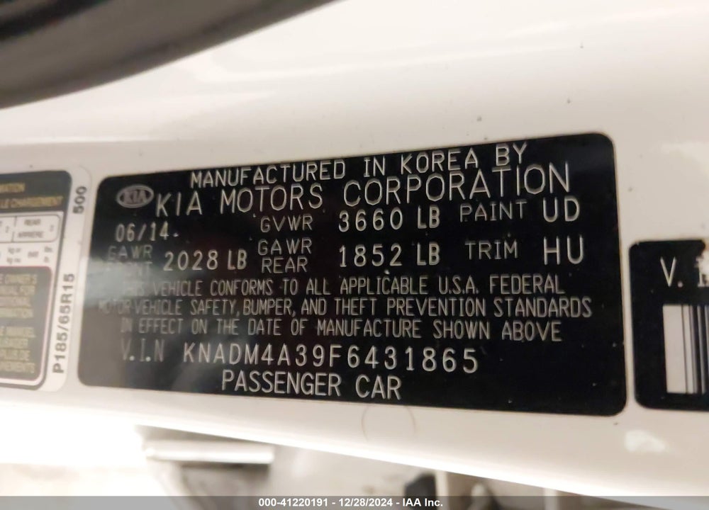 2015 KIA RIO LX VIN: KNADM4A39F6431865
