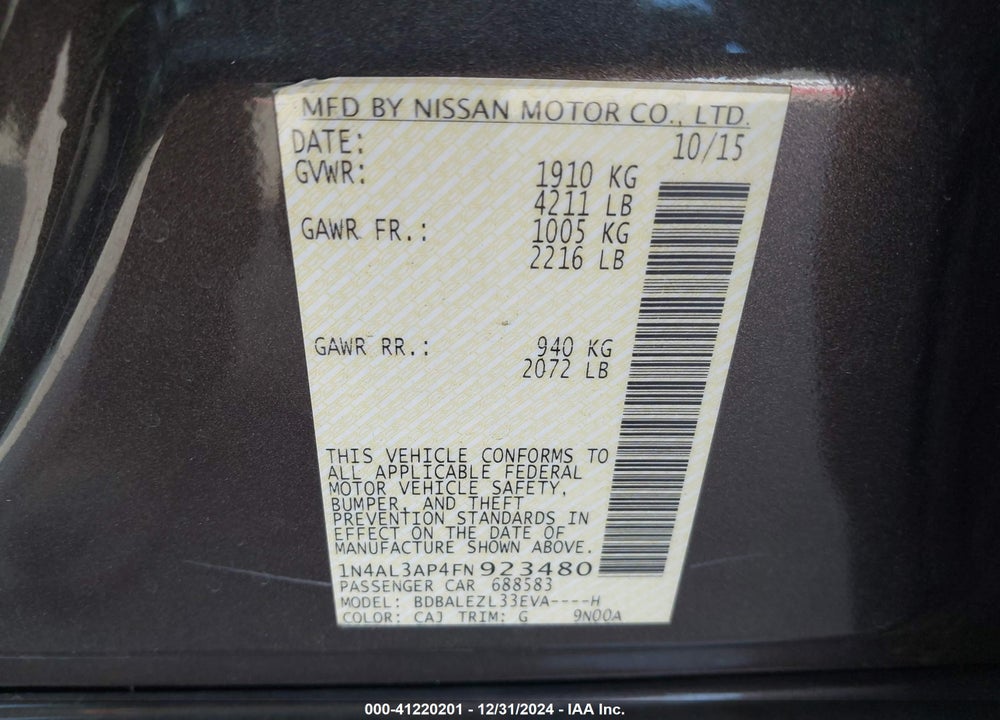 2015 NISSAN ALTIMA VIN: 1N4AL3AP4FN923480
