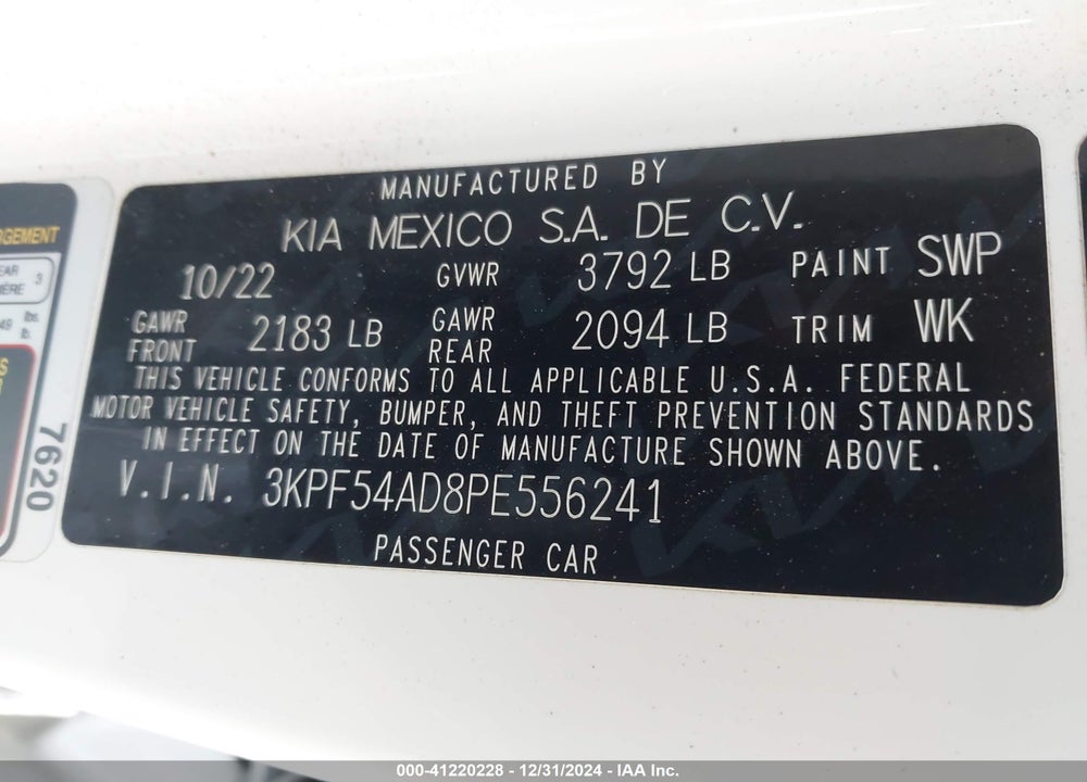 2023 KIA FORTE VIN: 3KPF54AD8PE556241