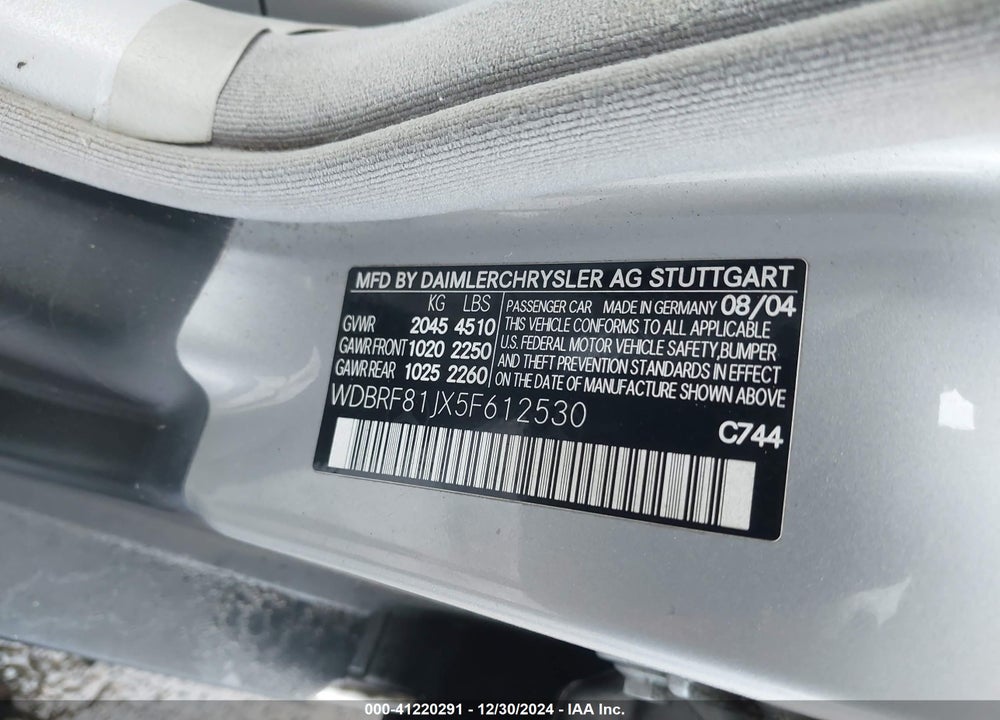 2005 MERCEDES-BENZ C 240 VIN: WDBRF81JX5F612530